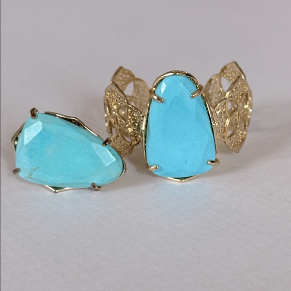 Vintage Kendra Scott Gold and Turquoise Statement Ring and Cuff Bracelet - Picture 3 of 14